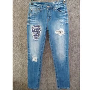 Miss Me Boyfriend Ankle Jeans 25 Distressed Patchwork Medium Wash